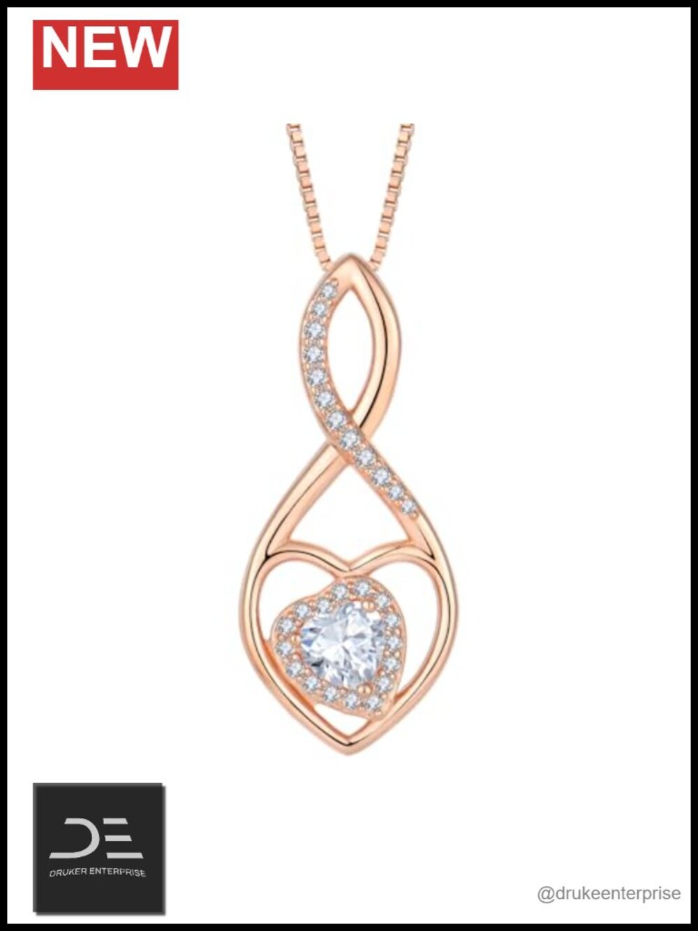 925 Sterling Silver Rose Gold Infinity Heart Necklace Pendant Jewelry Gift